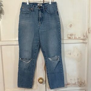 Madewell Light Blue Distressed Straight Leg Jeans